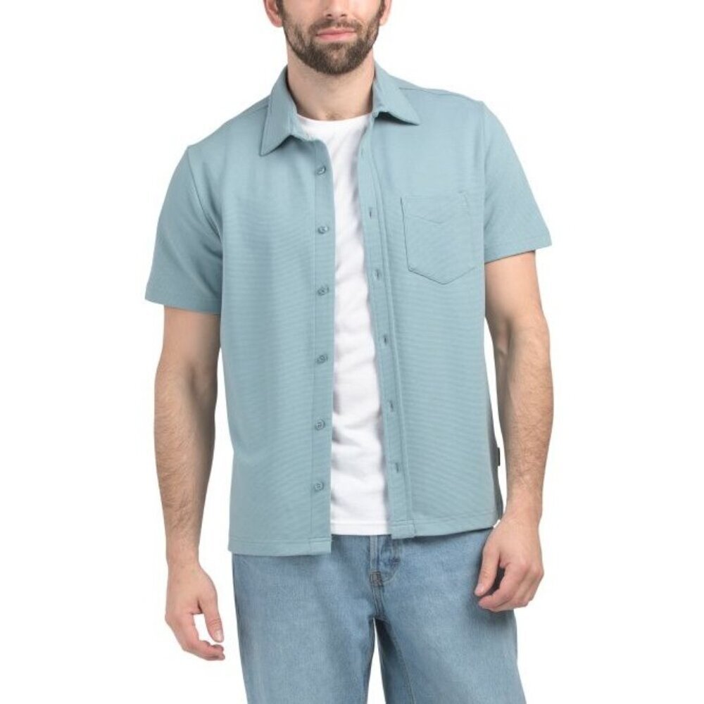Ben Sherman Mens Blue Short Sleeve Woven Button Front Camp Shirt Sz M New